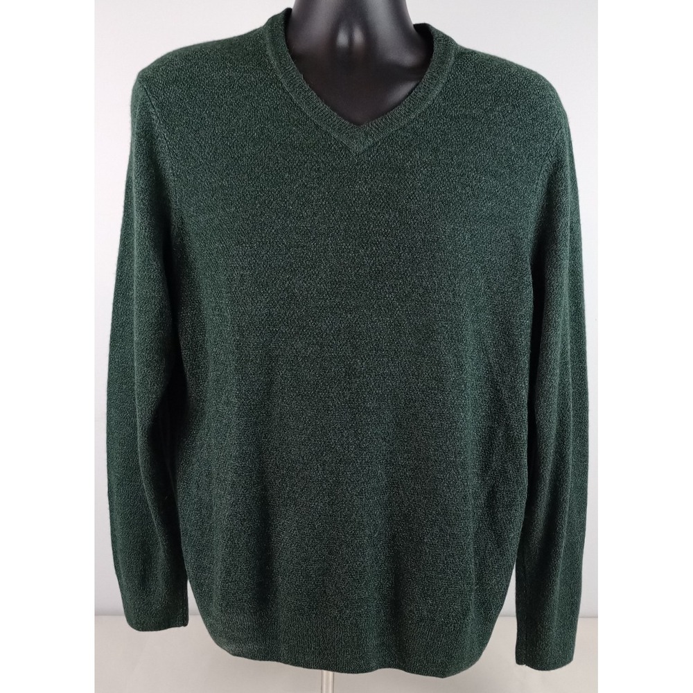 Dockers V Neck Sweater Mens Size Large Dark Forest Green 100% Acrylic Pine Grove